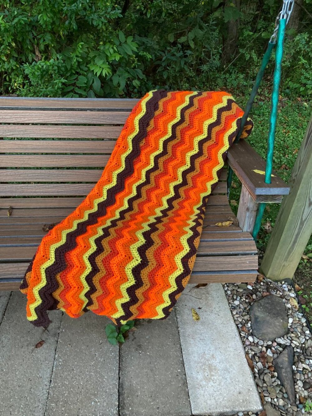 Vintage Retro Crochet Zig Zag Afghan Throw Blanket 70s Mid Century Boho